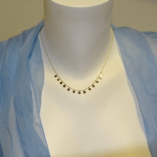 Collar de moda de Oro Amarillo de 18k con Cadena de bolitas lapidadas y 13 círculos. 42cm - Imagen 2