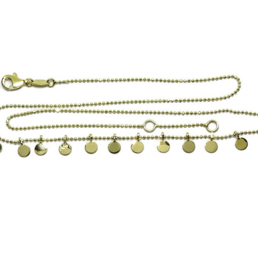 Collar de moda de Oro Amarillo de 18k con Cadena de bolitas lapidadas y 13 círculos. 42cm - Imagen 4