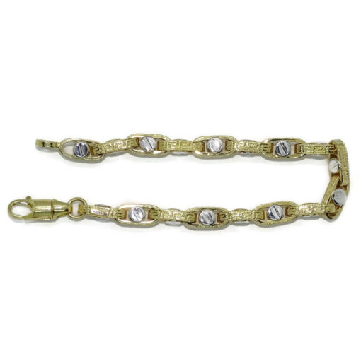 Pulsera para hombre de oro amarillo y oro blanco de 18k con cadena forzada con greca y detalle de tornillo. 12.20gr - Imagen 3