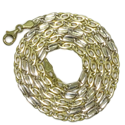 Cadena de oro macizo amarillo y oro blanco de 18k para hombre modelo ojo de tigre y eslabón plano de 4.00mm de ancha y 60cm de larga. 20.05gr - Imagen 3