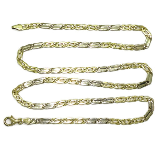 Cadena de oro macizo amarillo y oro blanco de 18k para hombre modelo ojo de tigre y eslabón plano de 4.00mm de ancha y 60cm de larga. 20.05gr - Imagen 5