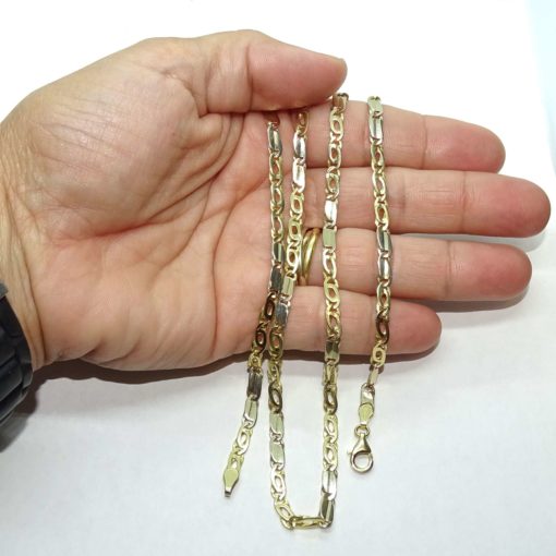 Cadena de oro macizo amarillo y oro blanco de 18k para hombre modelo ojo de tigre y eslabón plano de 4.00mm de ancha y 60cm de larga. 20.05gr - Imagen 4