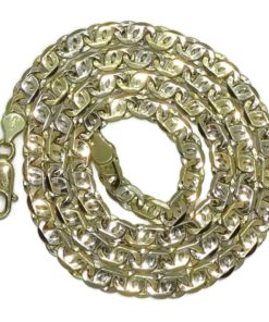 Cadena de oro macizo amarillo y oro blanco de 18k para hombre modelo doble barbada plana 6.00mm de ancha y 60cm de larga. 40.50gr