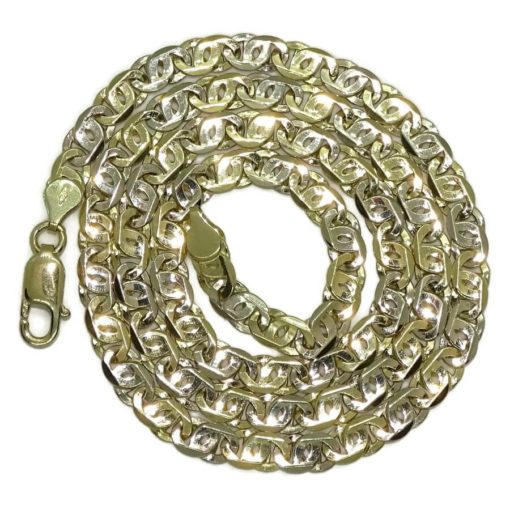 Cadena de oro macizo amarillo y oro blanco de 18k para hombre modelo doble barbada plana 6.00mm de ancha y 60cm de larga. 40.50gr