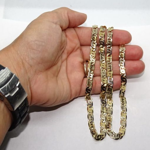 Cadena de oro macizo amarillo y oro blanco de 18k para hombre modelo doble barbada plana 6.00mm de ancha y 60cm de larga. 40.50gr - Imagen 6