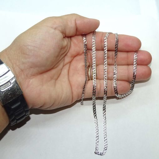 Cadena de oro blanco de 18k para hombre tipo barbada de 60cm de larga y 3mm de ancha, maciza, pesa 7.75gr de oro de 18K - Imagen 4
