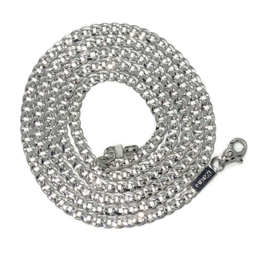 Cadena de oro blanco de 18k para hombre tipo barbada de 60cm de larga y 3mm de ancha, maciza, pesa 7.75gr de oro de 18K