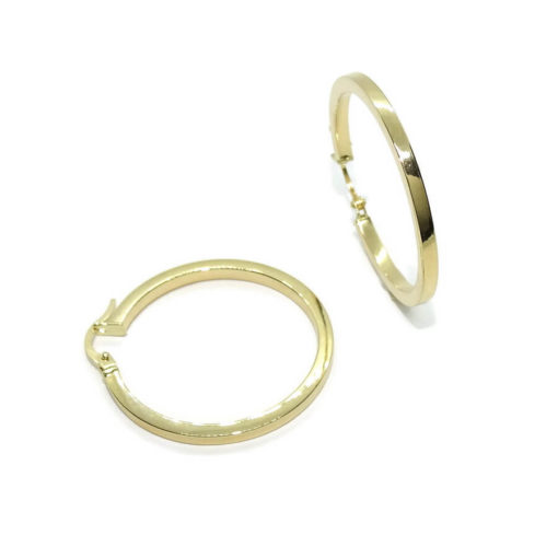 Pendientes aros de oro amarillo de 18k brillo de tubo cuadrado de 2mm de ancho y 2.80cm de diámetro exterior. Cierre fácil click Peso, 1.90gr - Imagen 3
