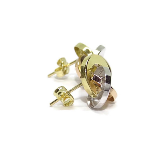 Bonitos pendientes para mujer de oro amarillo, oro blanco y oro rosa de 18k de anillos rusos. - Imagen 5