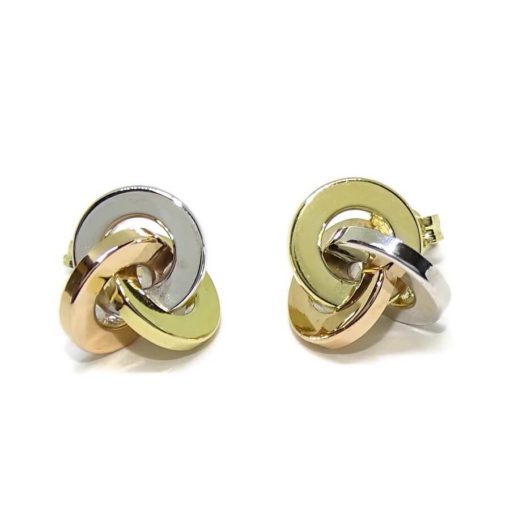 Bonitos pendientes para mujer de oro amarillo, oro blanco y oro rosa de 18k de anillos rusos.