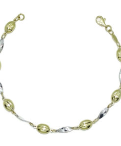 Pulsera de oro amarillo y oro blanco para mujer de eslabones lisos y con cuerpo. 19.00cm de larga y 5mm de ancha