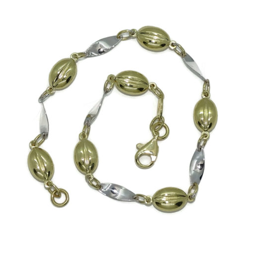 Pulsera de oro amarillo y oro blanco para mujer de eslabones lisos y con cuerpo. 19.00cm de larga y 5mm de ancha. 3.40gr - Imagen 3