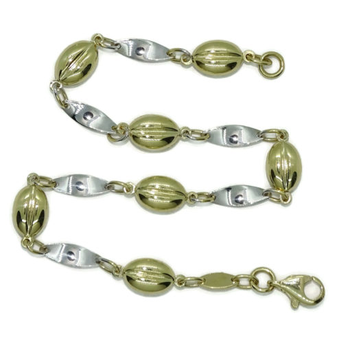 Pulsera de oro amarillo y oro blanco para mujer de eslabones lisos y con cuerpo. 19.00cm de larga y 5mm de ancha. 3.40gr - Imagen 5