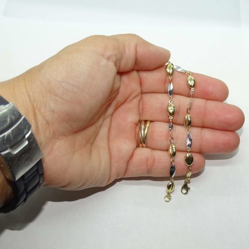 Pulsera de oro amarillo y oro blanco para mujer de eslabones lisos y con cuerpo. 19.00cm de larga y 5mm de ancha. 3.40gr - Imagen 4