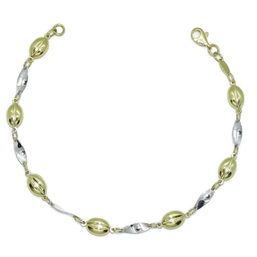 Pulsera de oro amarillo y oro blanco para mujer de eslabones lisos y con cuerpo. 19.00cm de larga y 5mm de ancha. 3.40gr