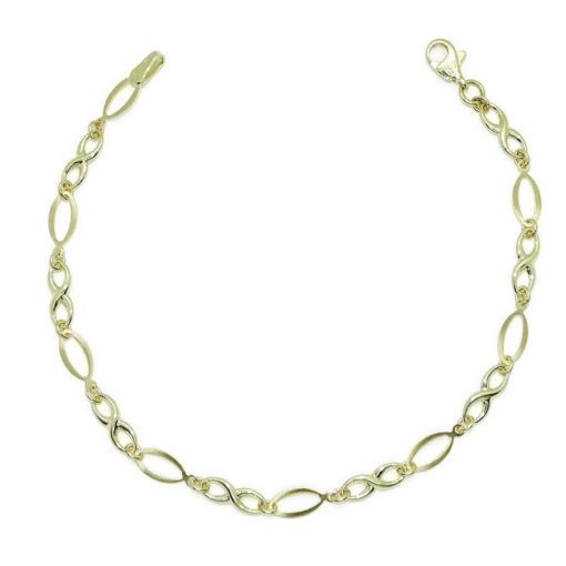 Pulsera de oro amarillo mate y brillo para mujer con infinitos y eslabones ovalados