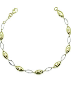 Pulsera de oro amarillo y oro blanco para mujer de eslabones ovalados calados y con cuerpo, de 19.50cm de larga y 5mm de ancha