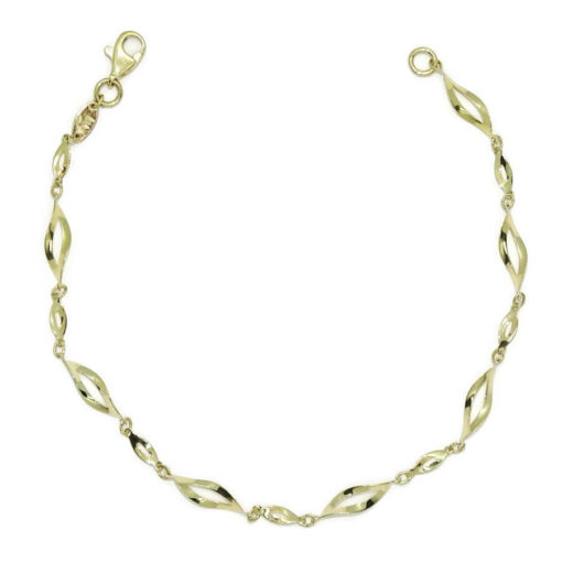 Pulsera de oro amarillo de 18k brillo para mujer con eslabones calados y ondulados.