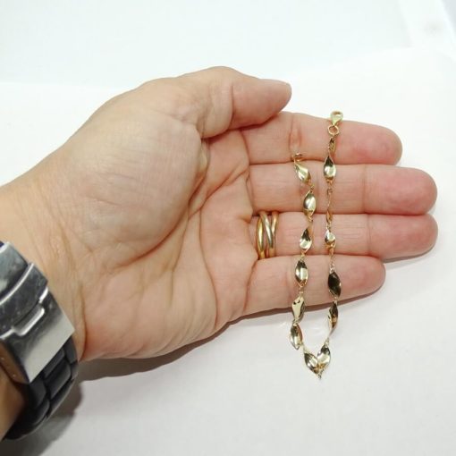 Pulsera para mujer de Oro Amarillo de 18k con cadena de hojas rizadas de 19.50cm de Larga. - Imagen 4