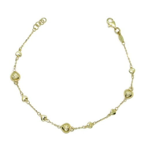 Pulsera para mujer de Oro Amarillo de 18k con corazones y cadena forzada