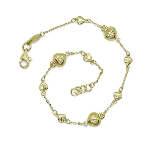 Pulsera para mujer de Oro Amarillo de 18k con corazones y cadena forzada - Imagen 3