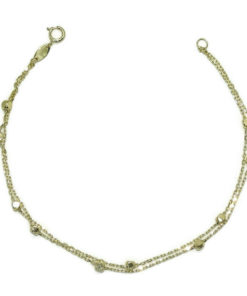 Pulsera para mujer de oro amarillo de 18k con doble cadena forzada y 10 cuadrados de 2.5mm de oro brillo.