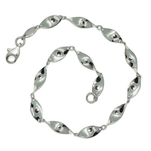 Pulsera de oro blanco de 18k para mujer de eslabones rizados con cuerpo de 19.00cm de larga y 4.00 mm de ancha. Cierre mosquetón. Peso, 2.60 gr de oro de 18K. - Imagen 3