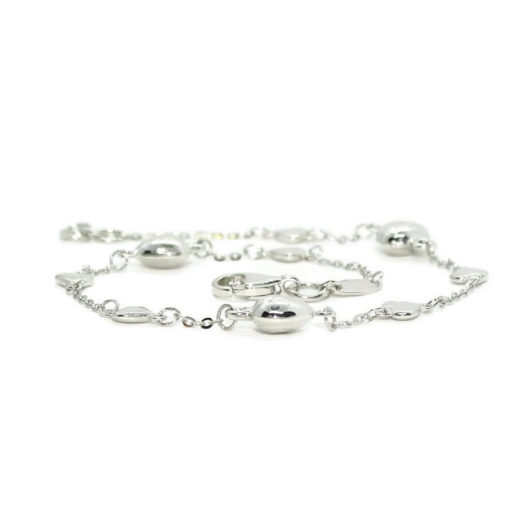 Pulsera de oro blanco de 18k para mujer con cadena forzada picada y corazones de 2 tamaños. - Imagen 6