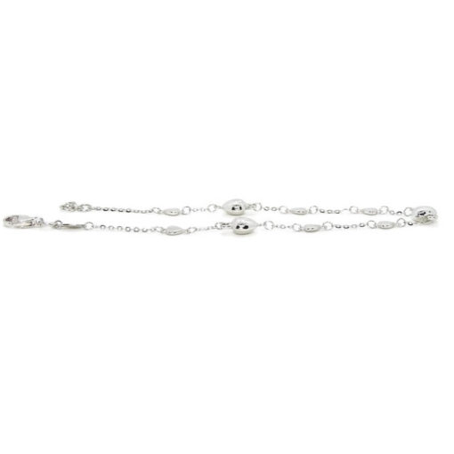 Pulsera de oro blanco de 18k para mujer con cadena forzada picada y corazones de 2 tamaños. - Imagen 5