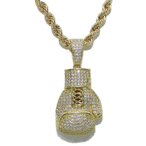 Collar de oro para hombre con guante de oro de boxeo y cordón grande. 21.20 gr todo oro 18k.