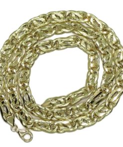 Cadena de oro amarillo de 18k para hombre doble barbada hueca combinada 3x1, plana de 8.00 mm de ancha, grande y aparente. 60cm.