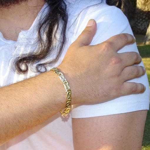 Pulsera de oro amarillo de 18k para hombre modelo doble barbada hueca 3x1 plana de 8.00mm de ancha, grande y aparente. 22.00cm de larga. - Imagen 2