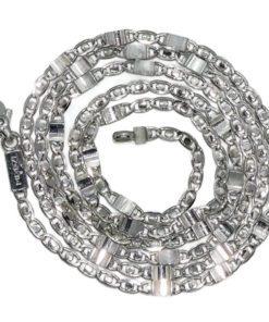 Cadena de oro macizo blanco de 18k para hombre modelo sol y eslabón liso de 3.00mm de ancha y 60cm de larga. 6.30 gr de oro de 18K.