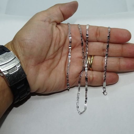 Cadena de oro macizo blanco de 18k para hombre modelo sol y eslabón liso de 3.00mm de ancha y 60cm de larga. 6.30 gr de oro de 18K. - Imagen 6