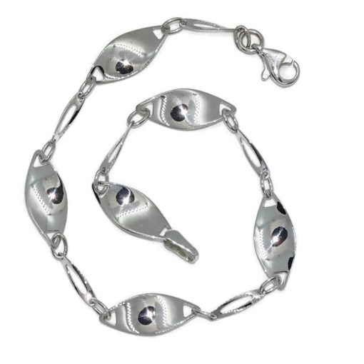 Pulsera de oro blanco de 18k para mujer de eslabones ovalados con cuerpo y calados. 3.50gr - Imagen 3