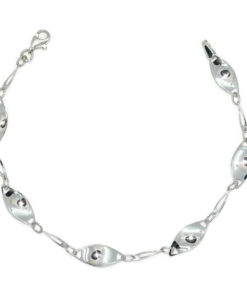 Pulsera de oro blanco de 18k para mujer de eslabones ovalados con cuerpo y calados. 3.50gr