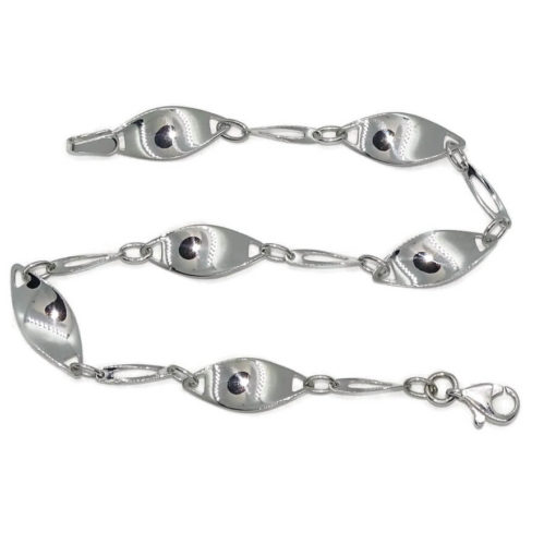 Pulsera de oro blanco de 18k para mujer de eslabones ovalados con cuerpo y calados. 3.50gr - Imagen 6