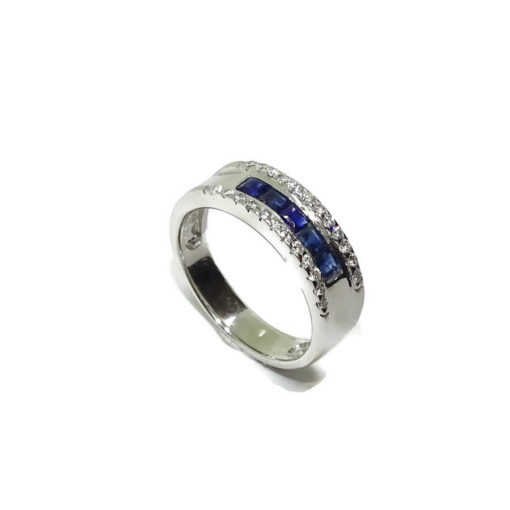 Anillo de oro blanco de 18k con 12 diamantes y 5 zafiros. - Imagen 6