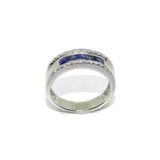 Anillo de oro blanco de 18k con 12 diamantes y 5 zafiros. - Imagen 3