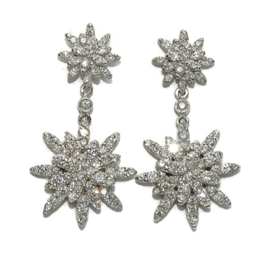 Preciosos pendientes largos de estrellas para mujer de oro blanco de 18k con diamantes auténticos que pesan 1.38cts. - Imagen 4