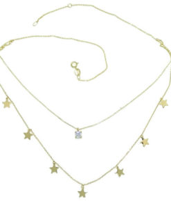 Collar Doble de Oro Amarillo de 18k con Cadena Mini Forzada y 7 estrellas con circonita central. 45cm