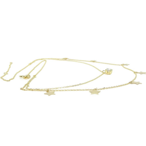 Collar Doble de Oro Amarillo de 18k con Cadena Mini Forzada y 7 estrellas con circonita central. 45cm - Imagen 4