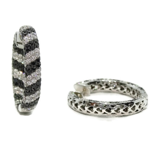 Impresionantes pendientes tipo aro para mujer de oro blanco de 18k con diamantes blancos y negros que pesan 5.54cts - Imagen 6