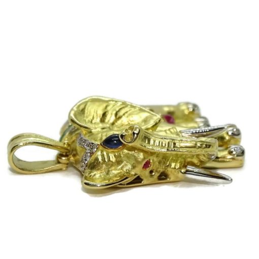 Elefante de oro amarillo de 18k con diamantes y piedras preciosas. - Imagen 6