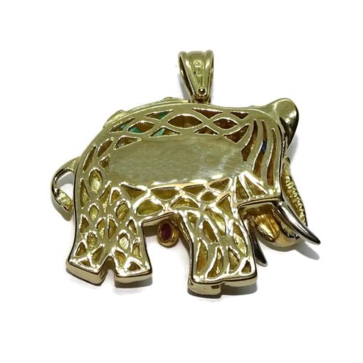 Elefante de oro amarillo de 18k con diamantes y piedras preciosas. - Imagen 3