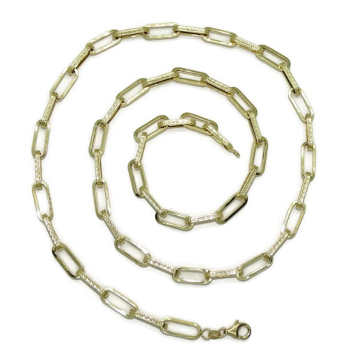 Collar de moda para hombre y mujer de Oro Amarillo de 18k de eslabón tipo forzado uno liso uno con greca de 5.5mm de ancho. 75.00cm de Largo