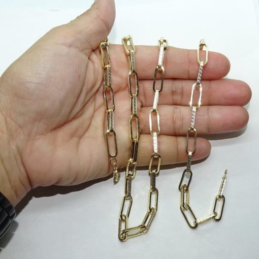 Collar de moda para hombre y mujer de Oro Amarillo de 18k de eslabón tipo forzado uno liso uno con greca de 5.5mm de ancho. 75.00cm de Largo - Imagen 4