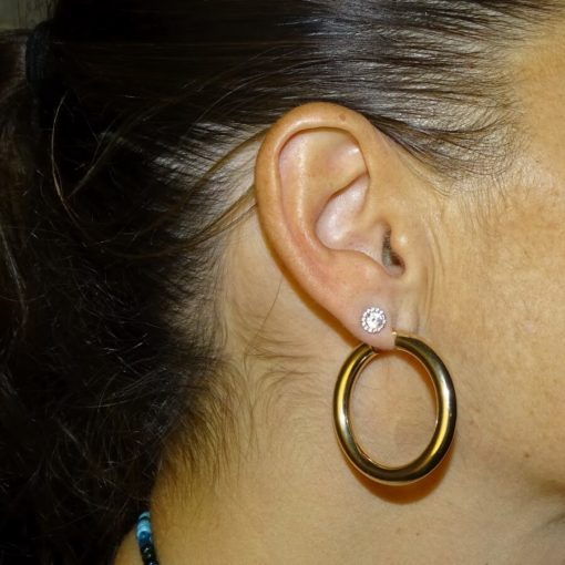 Pendientes aros de oro amarillo de 18k anchos, de 5mm de grosor y 3.80cm de diámetro exterior. 7.60gr de oro de 18k Cierre fácil click - Imagen 2