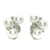 Grandes y clásicos pendientes para mujer de oro blanco de 18k con circonitas y 6 perlas cultivadas