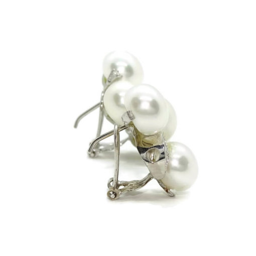 Grandes y clásicos pendientes para mujer de oro blanco de 18k con circonitas y 6 perlas cultivadas - Imagen 5